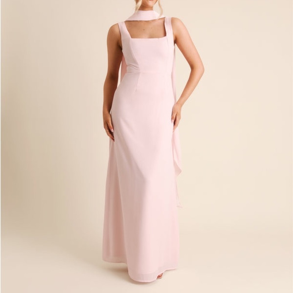 NWT Six Stories Lily Dress Square Neck Chiffon Bridesmaid w/ Neck Scarf Pink 8